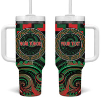 Aotearoa Ngai Tuhoe Personalised Tumbler With Handle Maori Iwi Poutama Puhoro Tattoo LT14 One Size: 40 oz Green - Polynesian Pride