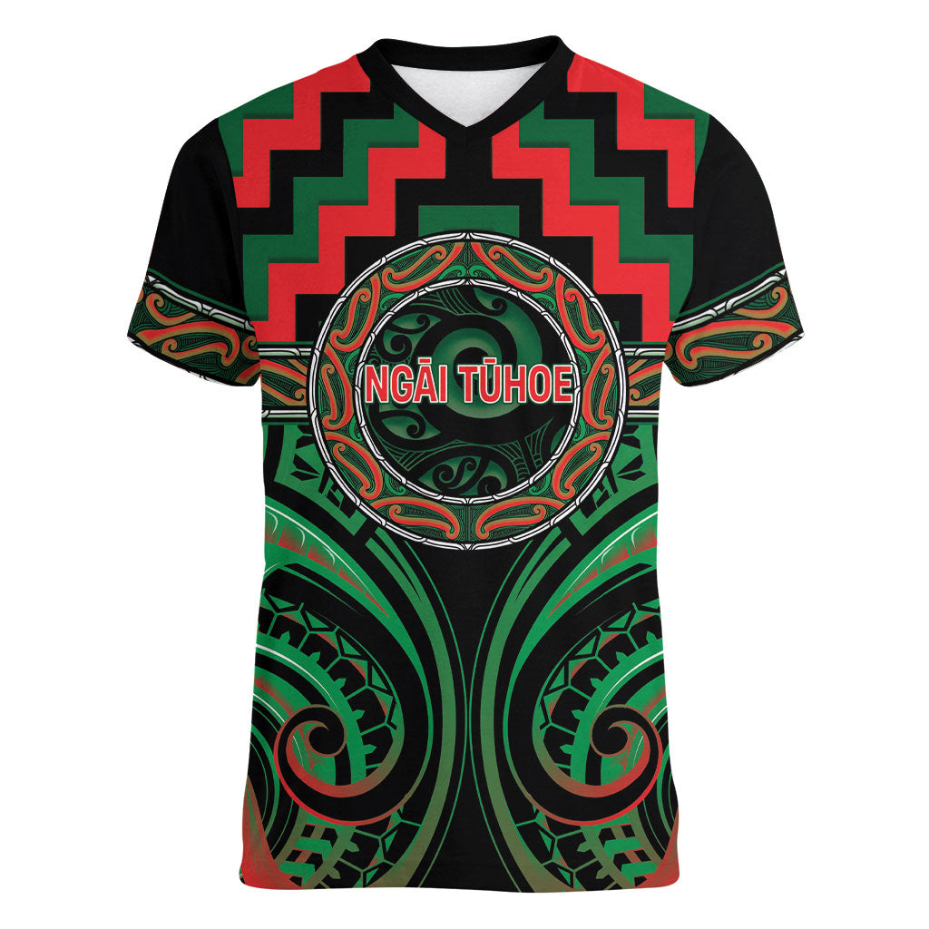 Aotearoa Ngai Tuhoe Personalised Women V-Neck T-Shirt Maori Iwi Poutama Puhoro Tattoo LT14 Female Green - Polynesian Pride