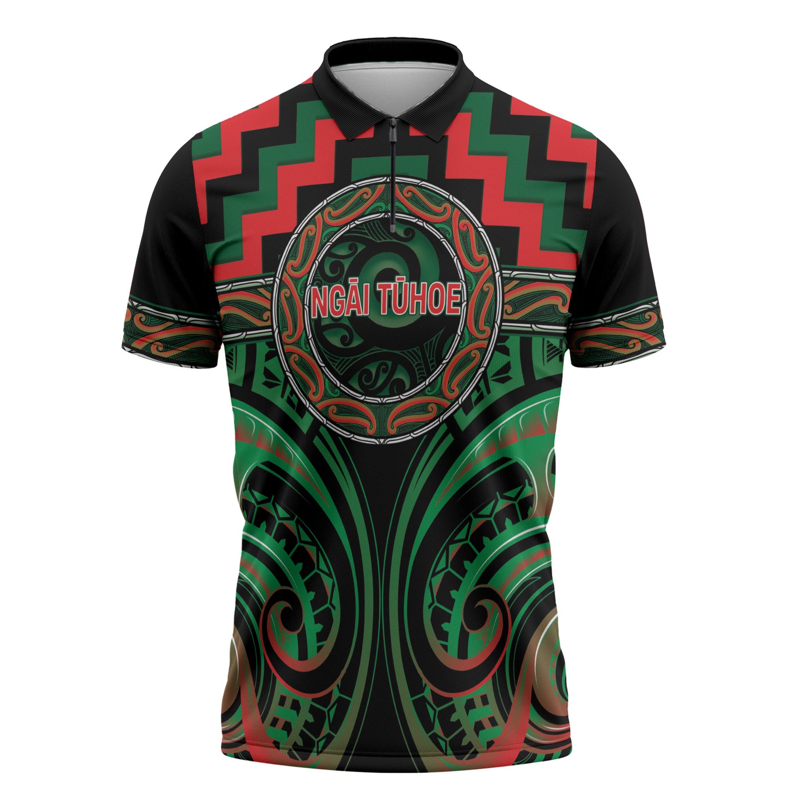 Aotearoa Ngai Tuhoe Personalised Zipper Polo Shirt Maori Iwi Poutama Puhoro Tattoo LT14 Green - Polynesian Pride