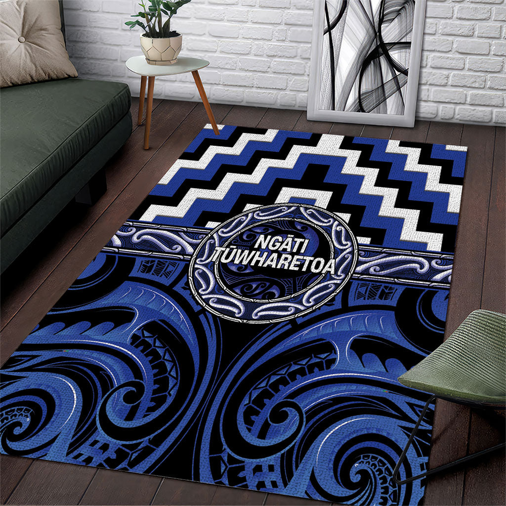 Aotearoa Ngati Tuwharetoa Area Rug Maori Iwi Poutama Puhoro Tattoo LT14 Blue - Polynesian Pride