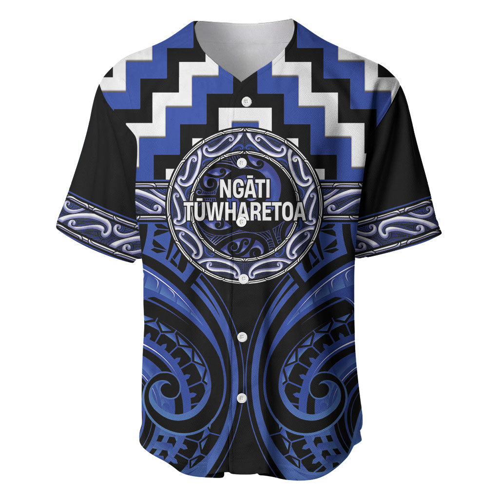 Aotearoa Ngati Tuwharetoa Personalised Baseball Jersey Maori Iwi Poutama Puhoro Tattoo LT14 Blue - Polynesian Pride