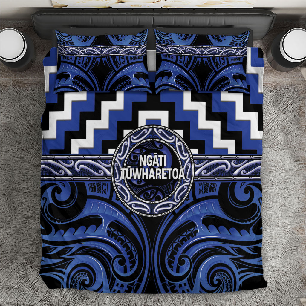 Aotearoa Ngati Tuwharetoa Bedding Set Maori Iwi Poutama Puhoro Tattoo LT14 Blue - Polynesian Pride