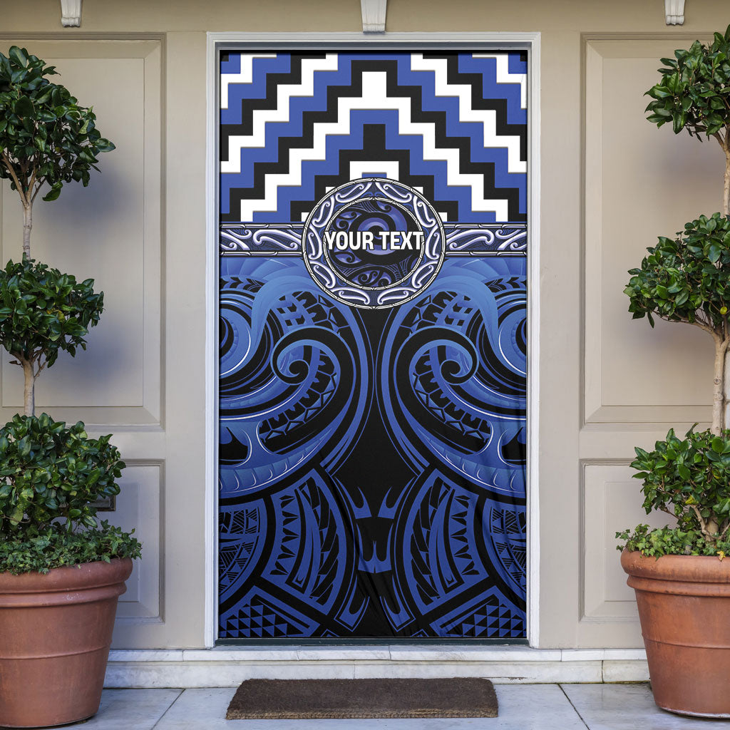 Aotearoa Ngati Tuwharetoa Personalised Door Cover Maori Iwi Poutama Puhoro Tattoo LT14 Blue - Polynesian Pride