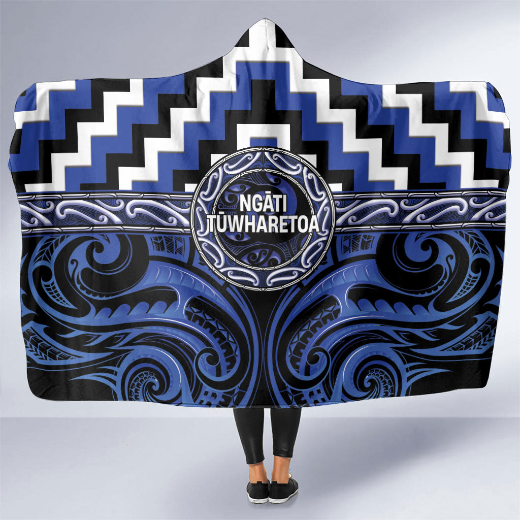 Aotearoa Ngati Tuwharetoa Hooded Blanket Maori Iwi Poutama Puhoro Tattoo LT14 One Size Blue - Polynesian Pride