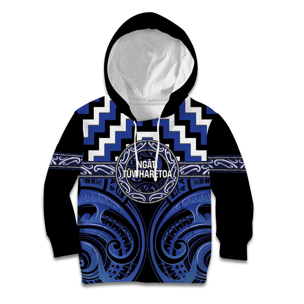 Aotearoa Ngati Tuwharetoa Personalised Kid Hoodie Maori Iwi Poutama Puhoro Tattoo LT14 Hoodie Blue - Polynesian Pride