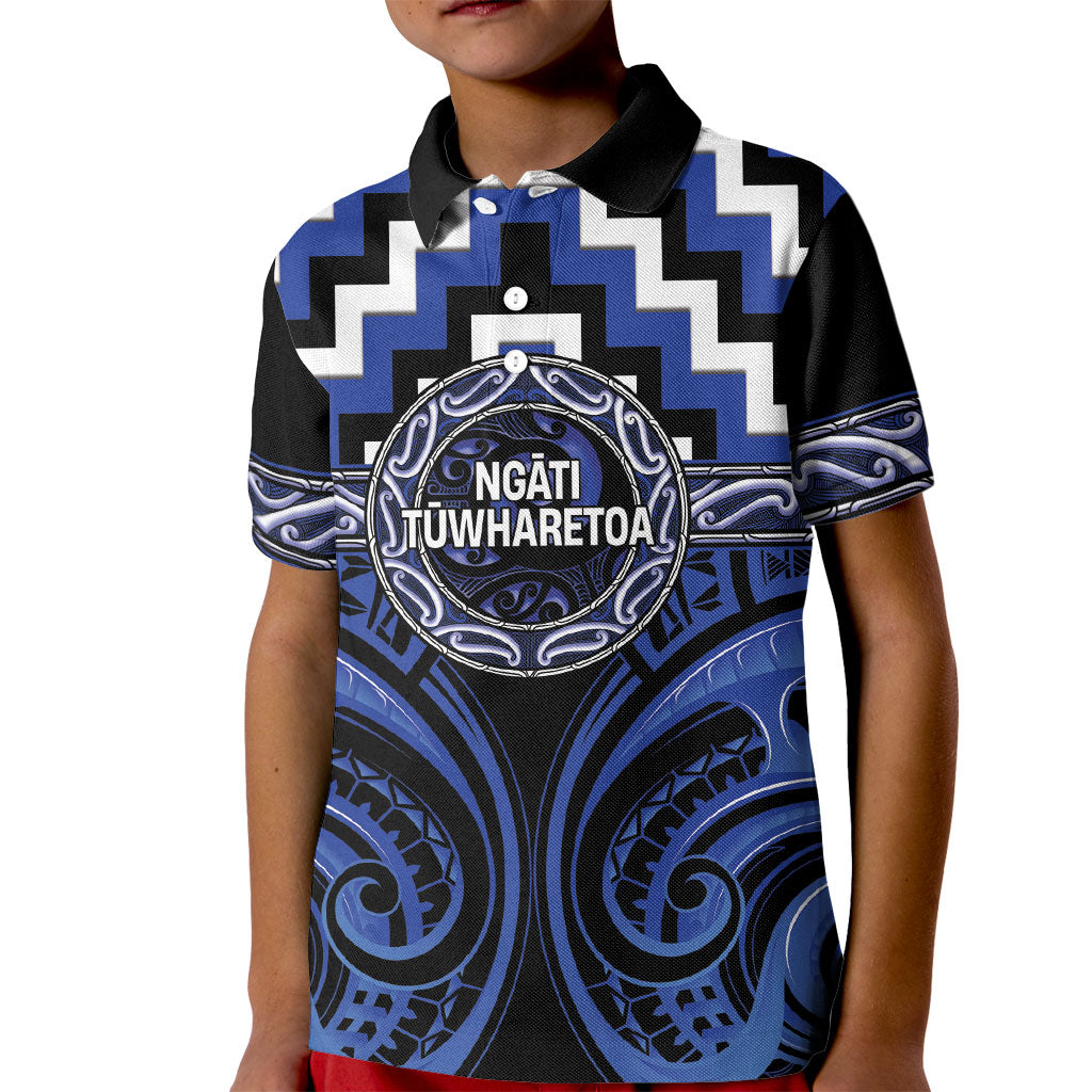 Aotearoa Ngati Tuwharetoa Personalised Kid Polo Shirt Maori Iwi Poutama Puhoro Tattoo LT14 Kid Blue - Polynesian Pride