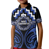 Aotearoa Ngati Tuwharetoa Personalised Kid Polo Shirt Maori Iwi Poutama Puhoro Tattoo LT14 Kid Blue - Polynesian Pride