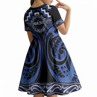 Aotearoa Ngati Tuwharetoa Personalised Kid Short Sleeve Dress Maori Iwi Poutama Puhoro Tattoo LT14 - Polynesian Pride