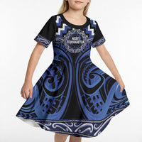 Aotearoa Ngati Tuwharetoa Personalised Kid Short Sleeve Dress Maori Iwi Poutama Puhoro Tattoo LT14 - Polynesian Pride