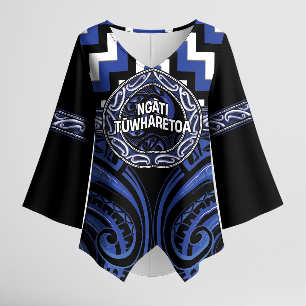 Aotearoa Ngati Tuwharetoa Personalised Kimono Sleeve Blouse Maori Iwi Poutama Puhoro Tattoo LT14 Female Blue - Polynesian Pride