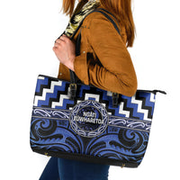 Aotearoa Ngati Tuwharetoa Leather Tote Bag Maori Iwi Poutama Puhoro Tattoo LT14 Blue - Polynesian Pride