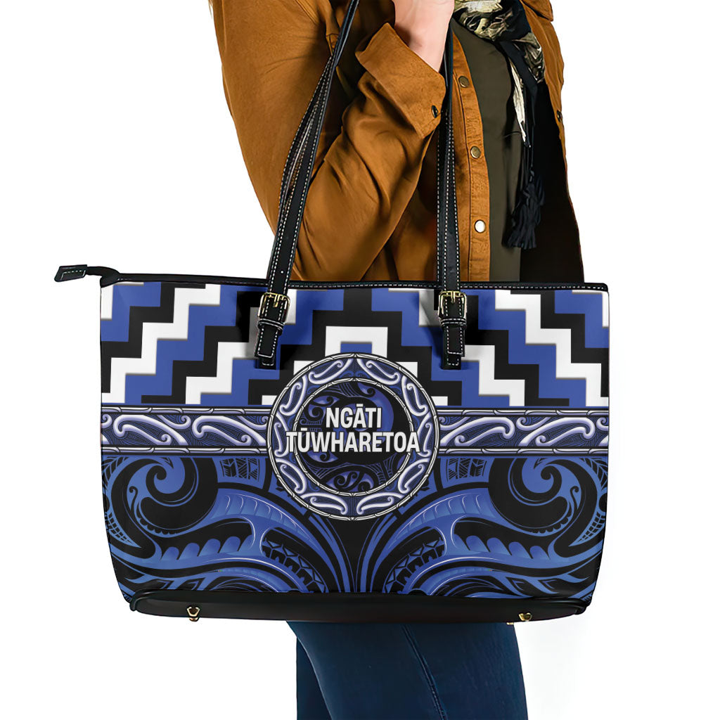 Aotearoa Ngati Tuwharetoa Leather Tote Bag Maori Iwi Poutama Puhoro Tattoo LT14 - Polynesian Pride
