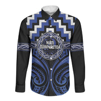 Aotearoa Ngati Tuwharetoa Personalised Long Sleeve Button Shirt Maori Iwi Poutama Puhoro Tattoo LT14 Unisex Blue - Polynesian Pride