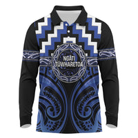 Aotearoa Ngati Tuwharetoa Personalised Long Sleeve Polo Shirt Maori Iwi Poutama Puhoro Tattoo LT14 Blue - Polynesian Pride