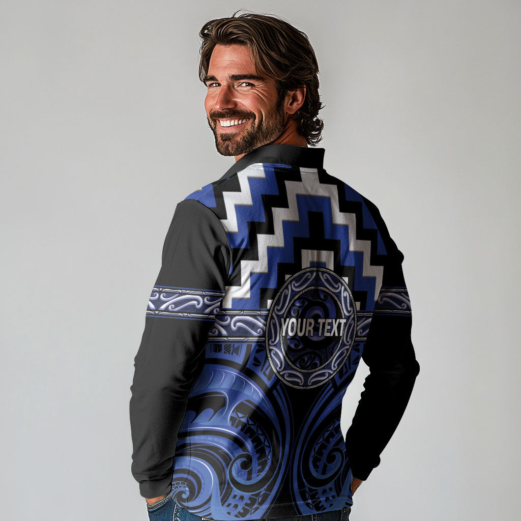 Aotearoa Ngati Tuwharetoa Personalised Long Sleeve Polo Shirt Maori Iwi Poutama Puhoro Tattoo LT14 - Polynesian Pride