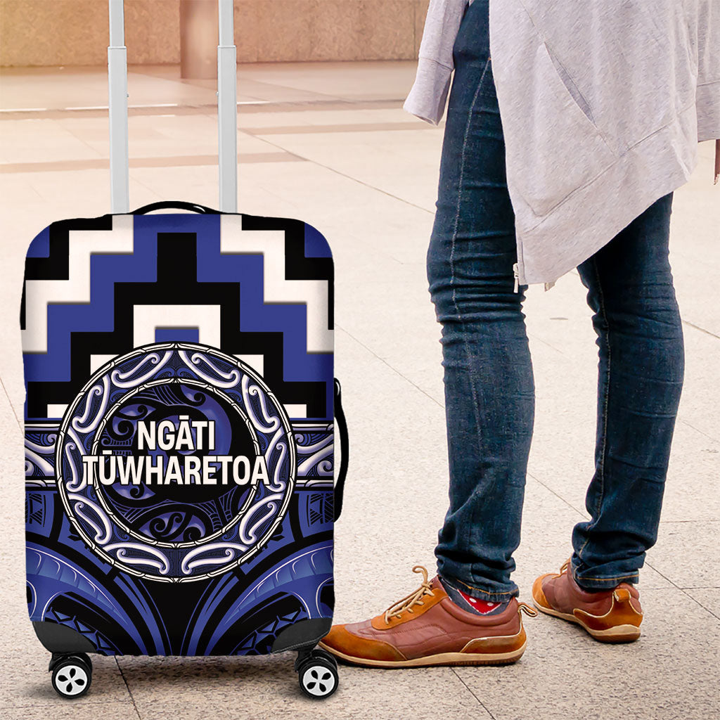 Aotearoa Ngati Tuwharetoa Luggage Cover Maori Iwi Poutama Puhoro Tattoo LT14 Blue - Polynesian Pride