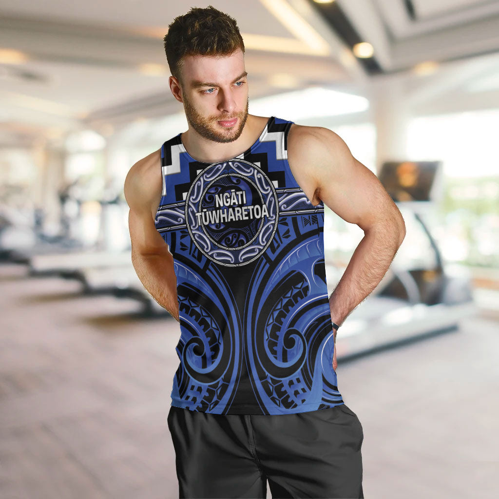 Aotearoa Ngati Tuwharetoa Personalised Men Tank Top Maori Iwi Poutama Puhoro Tattoo LT14 Blue - Polynesian Pride