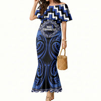Aotearoa Ngati Tuwharetoa Personalised Mermaid Dress Maori Iwi Poutama Puhoro Tattoo LT14 Women Blue - Polynesian Pride