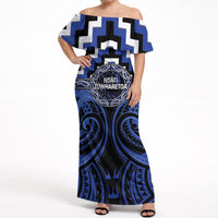 Aotearoa Ngati Tuwharetoa Personalised Off Shoulder Maxi Dress Maori Iwi Poutama Puhoro Tattoo LT14 Women Blue - Polynesian Pride