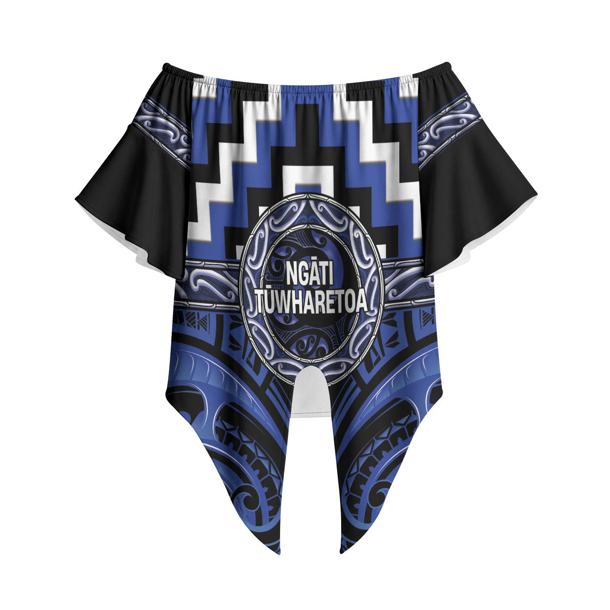 Aotearoa Ngati Tuwharetoa Personalised Off Shoulder Wrap Waist Top Maori Iwi Poutama Puhoro Tattoo LT14 Blue - Polynesian Pride