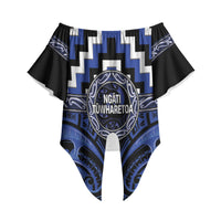 Aotearoa Ngati Tuwharetoa Personalised Off Shoulder Wrap Waist Top Maori Iwi Poutama Puhoro Tattoo LT14 Blue - Polynesian Pride