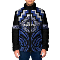 Aotearoa Ngati Tuwharetoa Personalised Padded Jacket Maori Iwi Poutama Puhoro Tattoo LT14 Men Blue - Polynesian Pride