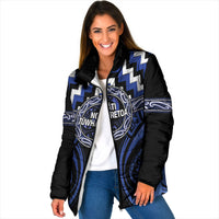 Aotearoa Ngati Tuwharetoa Personalised Padded Jacket Maori Iwi Poutama Puhoro Tattoo LT14 Women Blue - Polynesian Pride