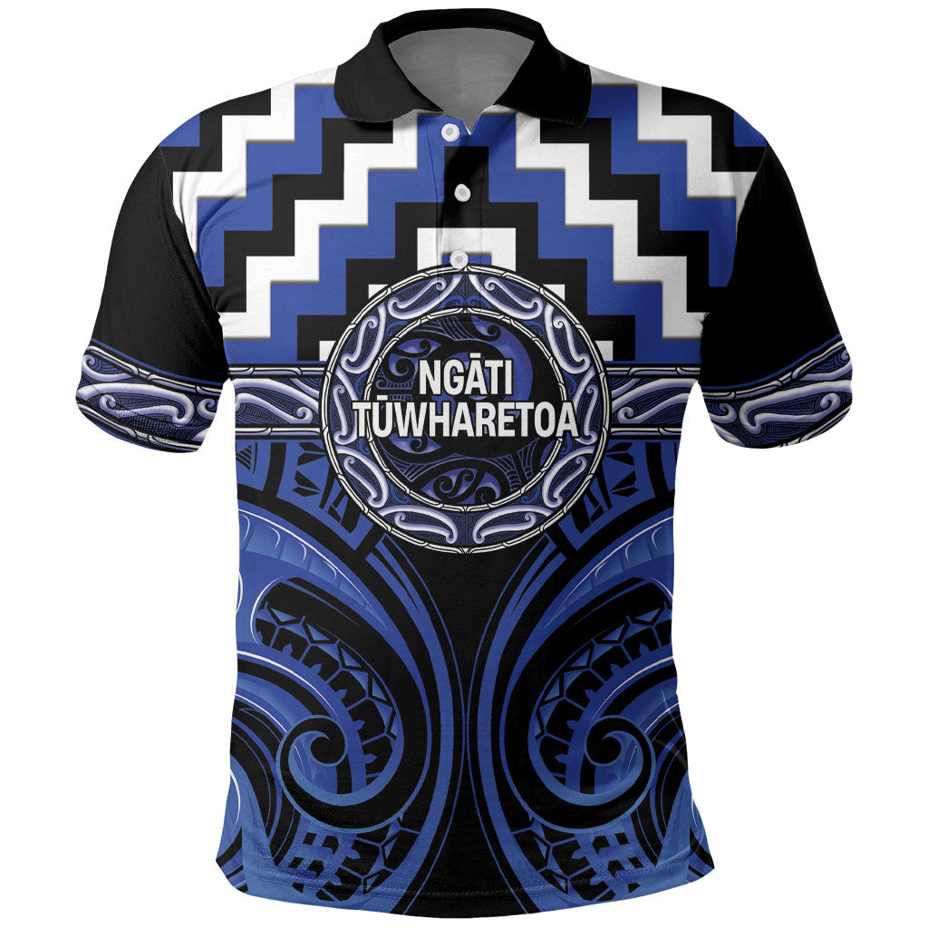 Aotearoa Ngati Tuwharetoa Personalised Polo Shirt Maori Iwi Poutama Puhoro Tattoo LT14 Blue - Polynesian Pride