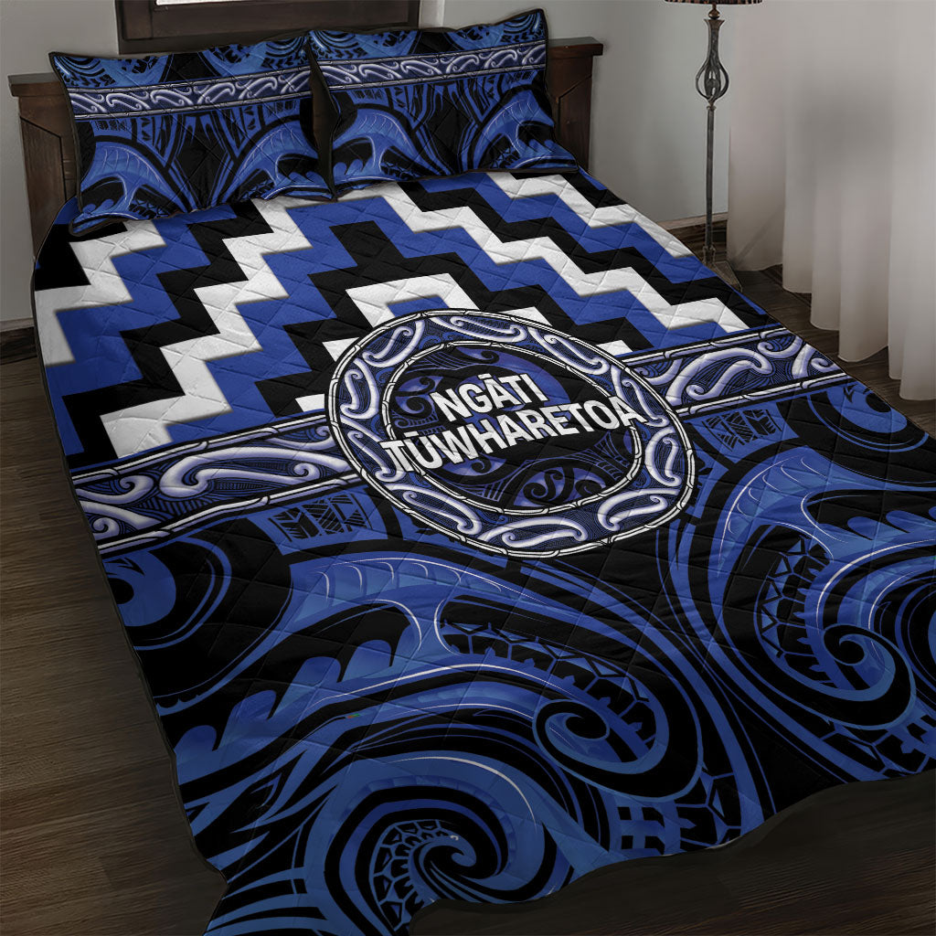 Aotearoa Ngati Tuwharetoa Quilt Bed Set Maori Iwi Poutama Puhoro Tattoo LT14 Blue - Polynesian Pride