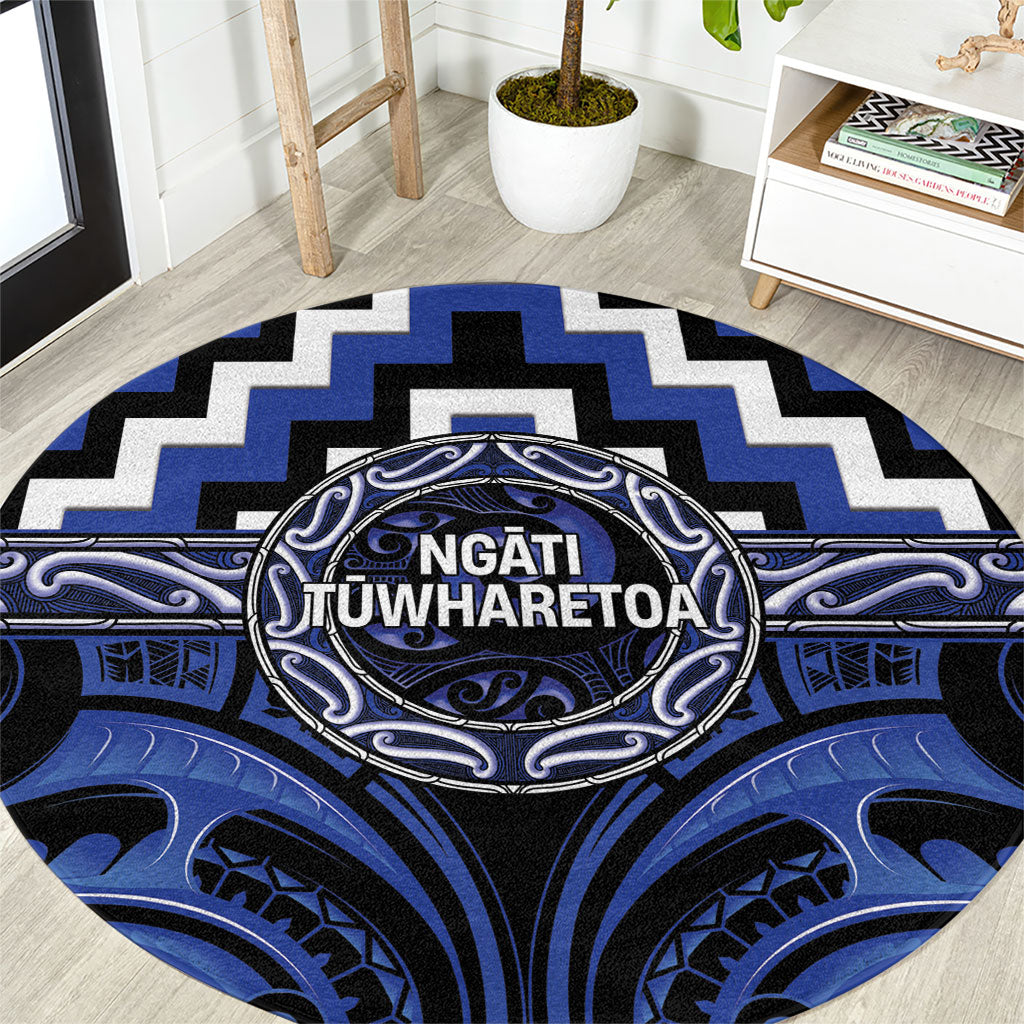Aotearoa Ngati Tuwharetoa Round Carpet Maori Iwi Poutama Puhoro Tattoo LT14 Blue - Polynesian Pride