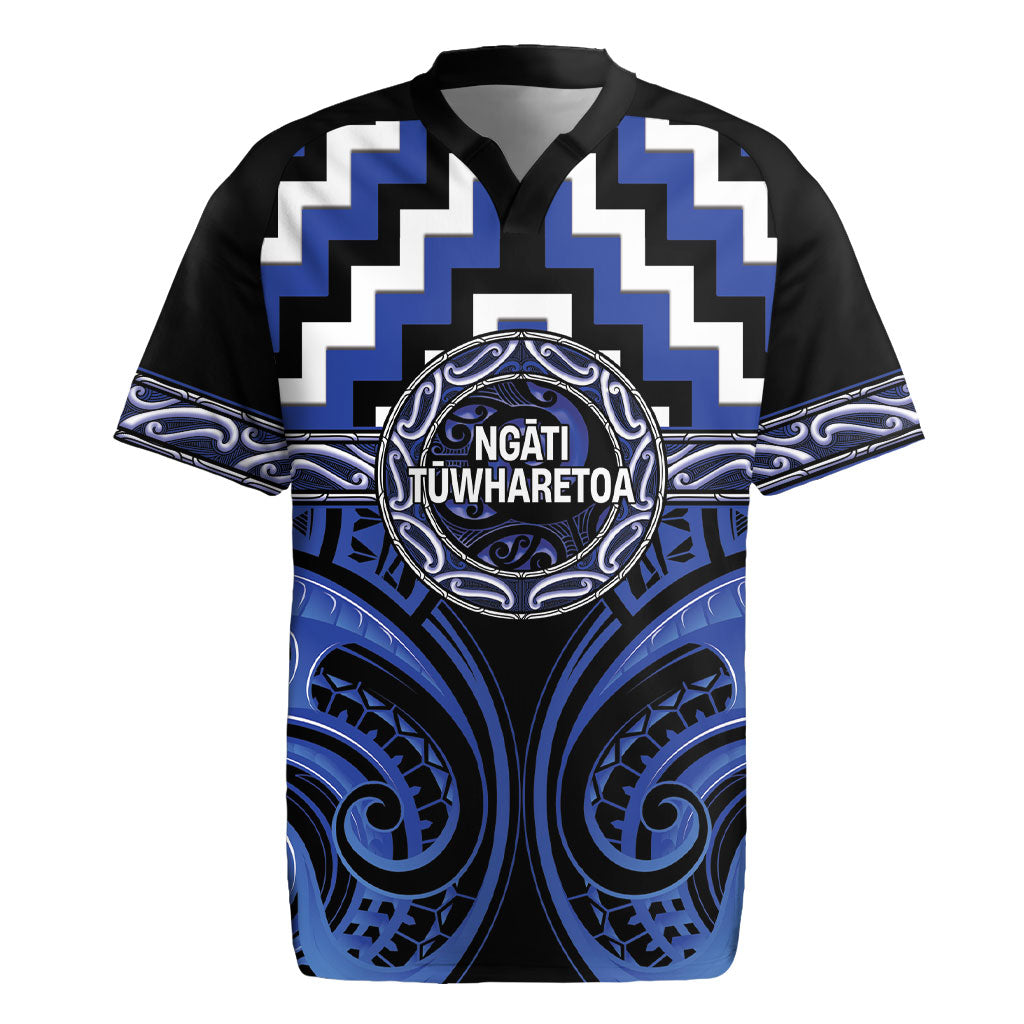 Aotearoa Ngati Tuwharetoa Personalised Rugby Jersey Maori Iwi Poutama Puhoro Tattoo LT14 Blue - Polynesian Pride