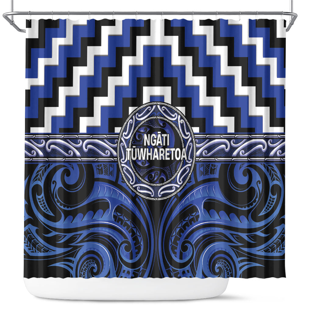 Aotearoa Ngati Tuwharetoa Shower Curtain Maori Iwi Poutama Puhoro Tattoo LT14 Blue - Polynesian Pride