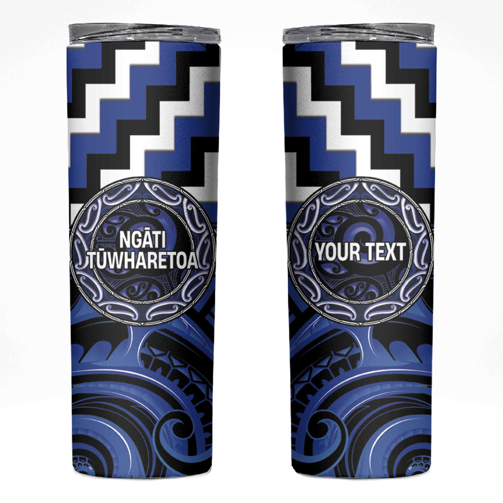 Aotearoa Ngati Tuwharetoa Personalised Skinny Tumbler Maori Iwi Poutama Puhoro Tattoo LT14 Blue - Polynesian Pride