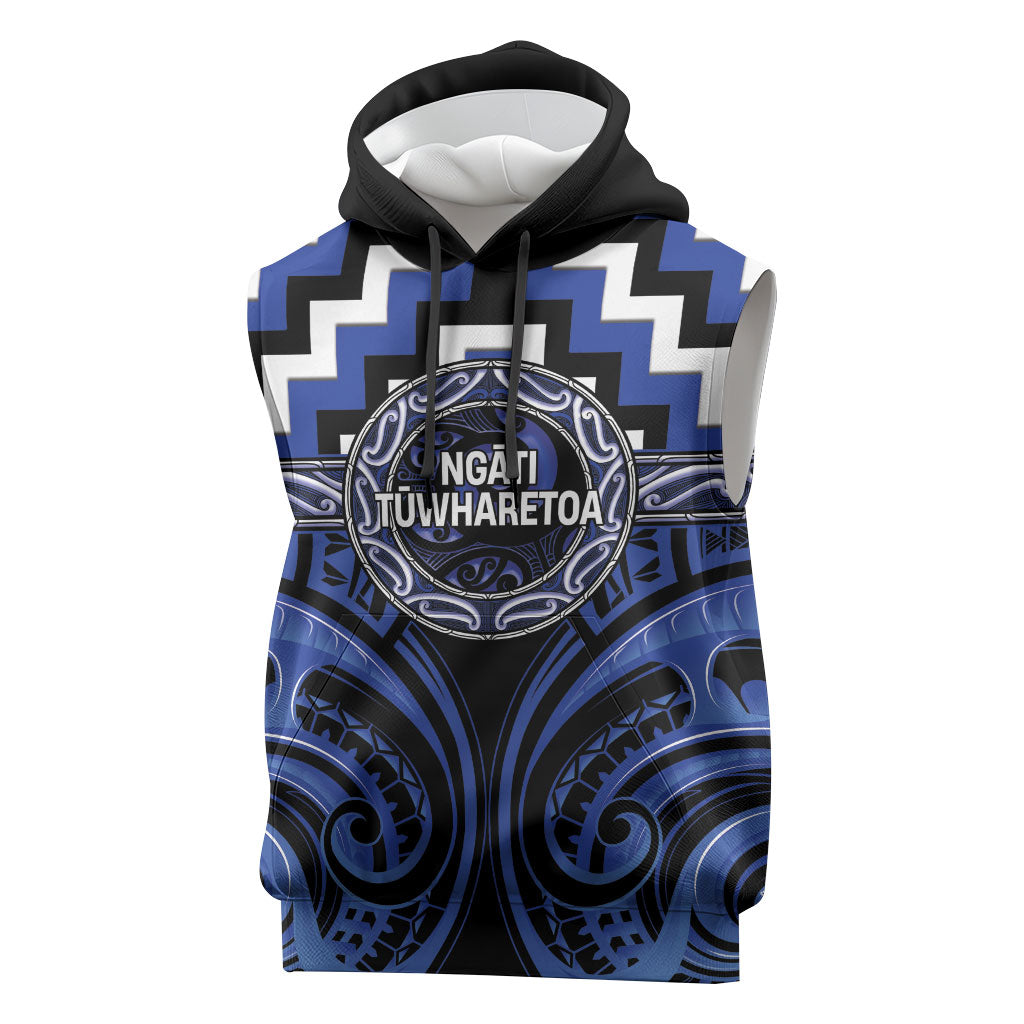 Aotearoa Ngati Tuwharetoa Personalised Sleeveless Hoodie Maori Iwi Poutama Puhoro Tattoo LT14 Blue - Polynesian Pride