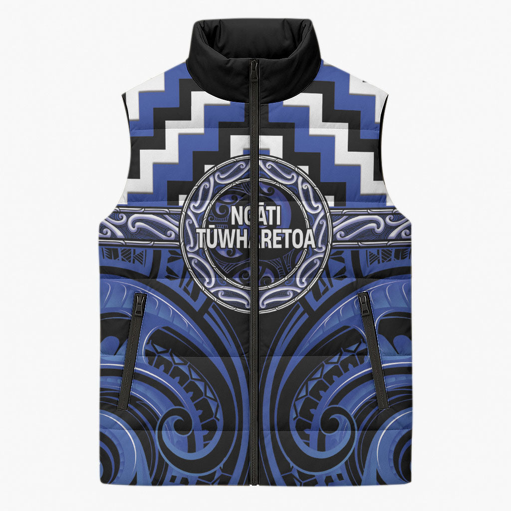 Aotearoa Ngati Tuwharetoa Personalised Sleeveless Puffer Jacket Maori Iwi Poutama Puhoro Tattoo LT14 Unisex Blue - Polynesian Pride