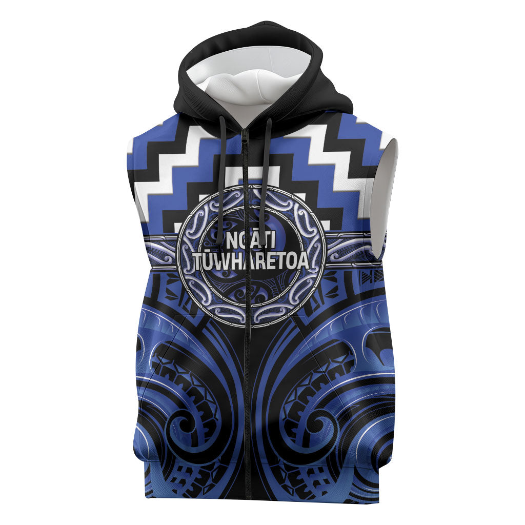 Aotearoa Ngati Tuwharetoa Personalised Sleeveless Zip Hoodie Maori Iwi Poutama Puhoro Tattoo LT14 Blue - Polynesian Pride