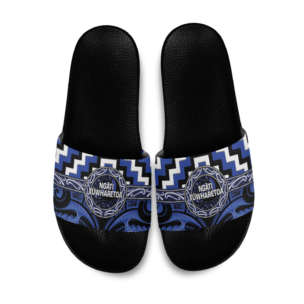 Aotearoa Ngati Tuwharetoa Slide Sandals Maori Iwi Poutama Puhoro Tattoo LT14 Blue - Polynesian Pride