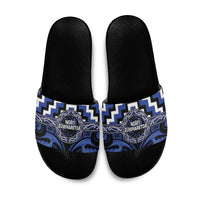 Aotearoa Ngati Tuwharetoa Slide Sandals Maori Iwi Poutama Puhoro Tattoo LT14 Blue - Polynesian Pride