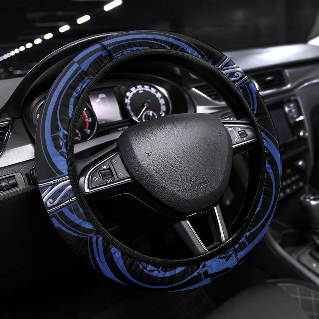Aotearoa Ngati Tuwharetoa Steering Wheel Cover Maori Iwi Poutama Puhoro Tattoo LT14 Universal Fit Blue - Polynesian Pride
