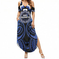 Aotearoa Ngati Tuwharetoa Personalised Summer Maxi Dress Maori Iwi Poutama Puhoro Tattoo LT14 Women Blue - Polynesian Pride
