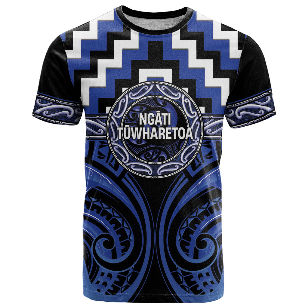 Aotearoa Ngati Tuwharetoa Personalised T Shirt Maori Iwi Poutama Puhoro Tattoo LT14 Blue - Polynesian Pride