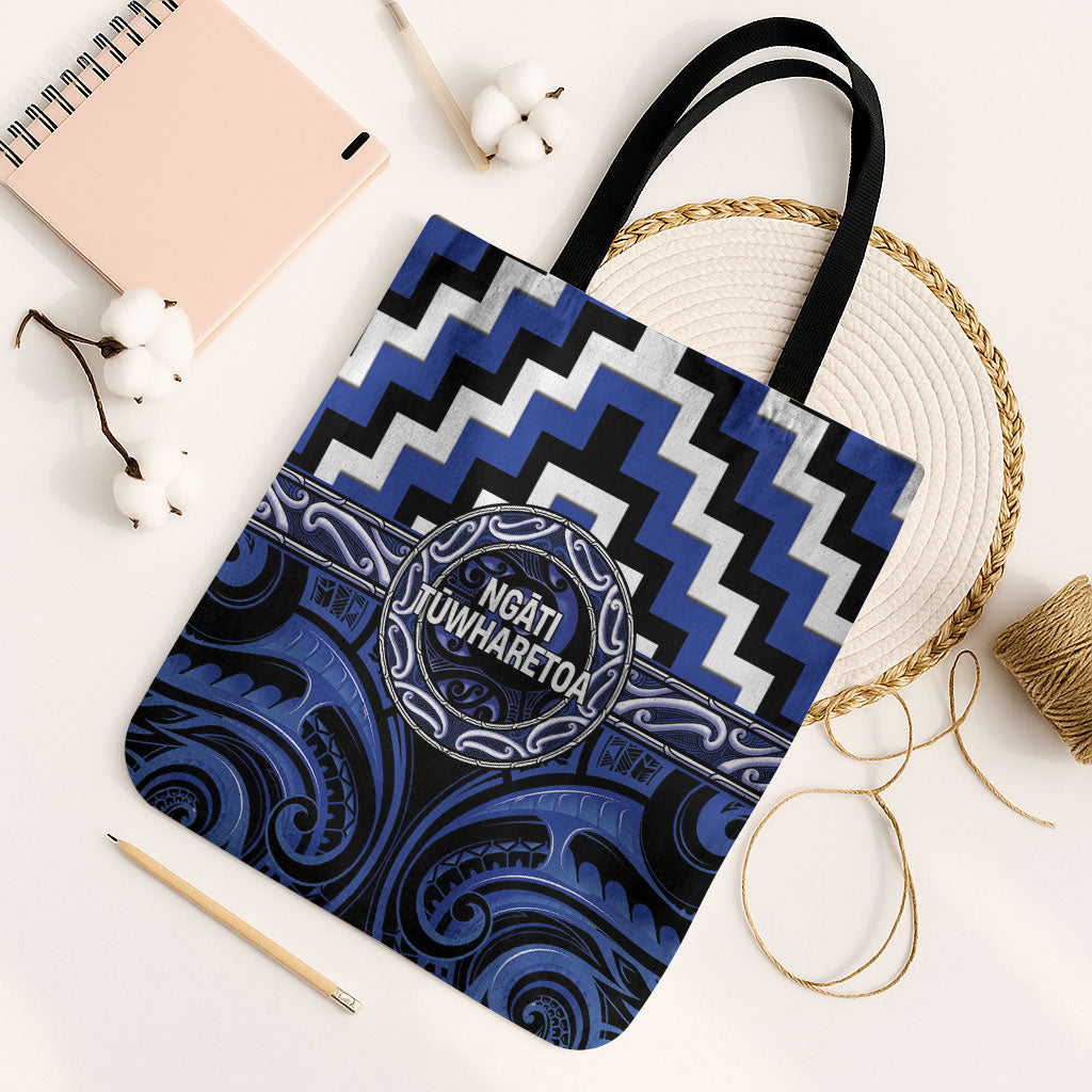 Aotearoa Ngati Tuwharetoa Tote Bag Maori Iwi Poutama Puhoro Tattoo LT14 Black Strap One Size Blue - Polynesian Pride