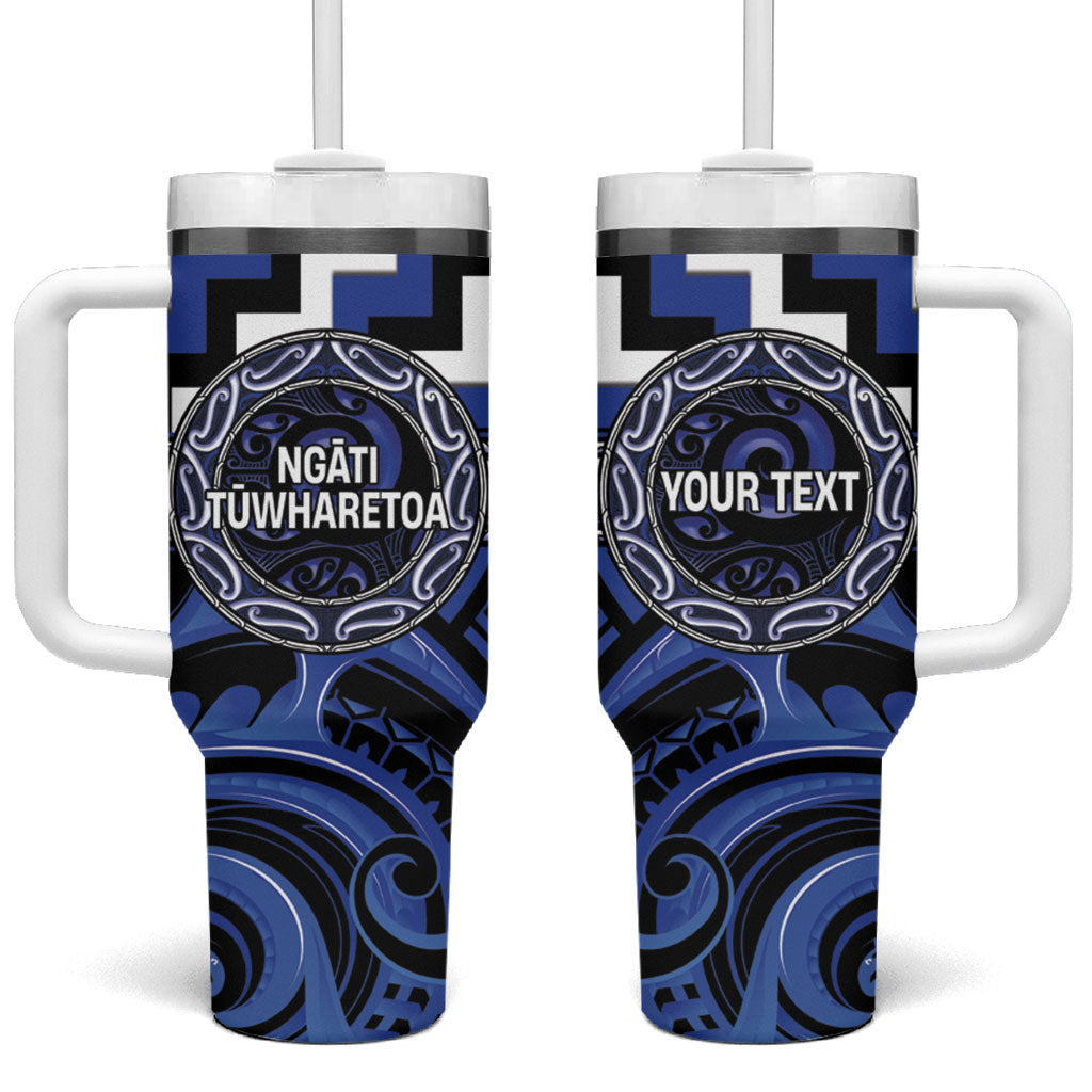 Aotearoa Ngati Tuwharetoa Personalised Tumbler With Handle Maori Iwi Poutama Puhoro Tattoo LT14 One Size: 40 oz Blue - Polynesian Pride