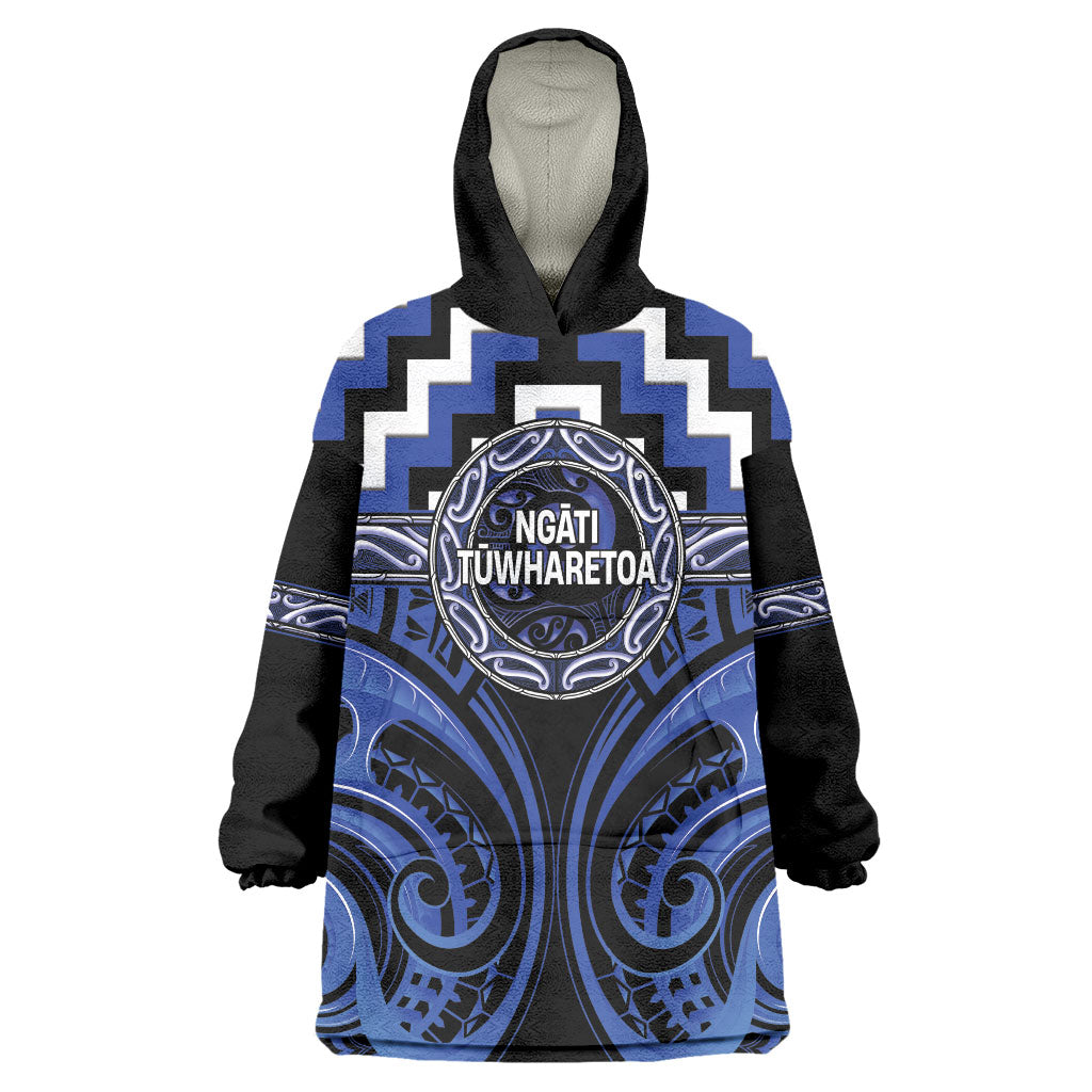 Aotearoa Ngati Tuwharetoa Personalised Wearable Blanket Hoodie Maori Iwi Poutama Puhoro Tattoo LT14 One Size Blue - Polynesian Pride