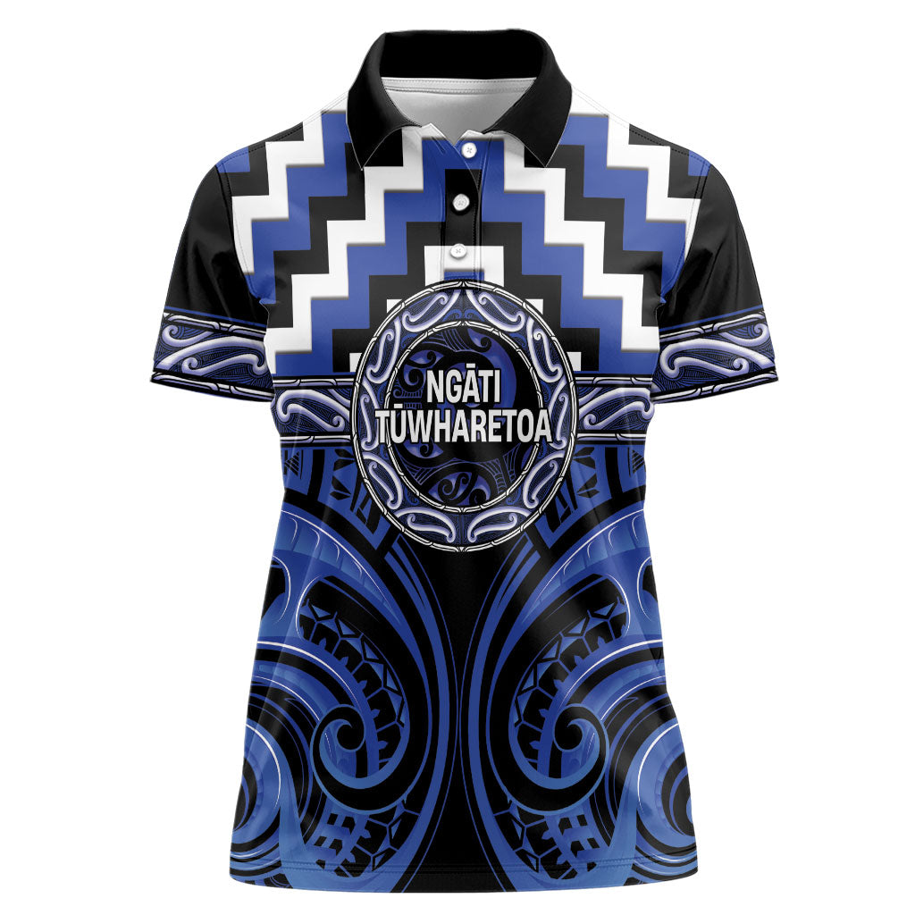 Aotearoa Ngati Tuwharetoa Personalised Women Polo Shirt Maori Iwi Poutama Puhoro Tattoo LT14 Female Blue - Polynesian Pride