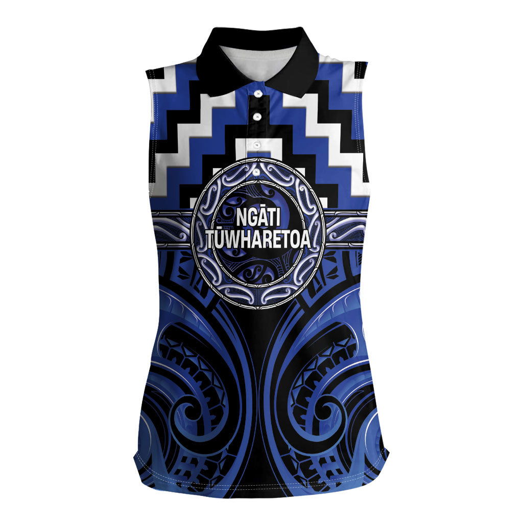 Aotearoa Ngati Tuwharetoa Personalised Women Sleeveless Polo Shirt Maori Iwi Poutama Puhoro Tattoo LT14 Female Blue - Polynesian Pride