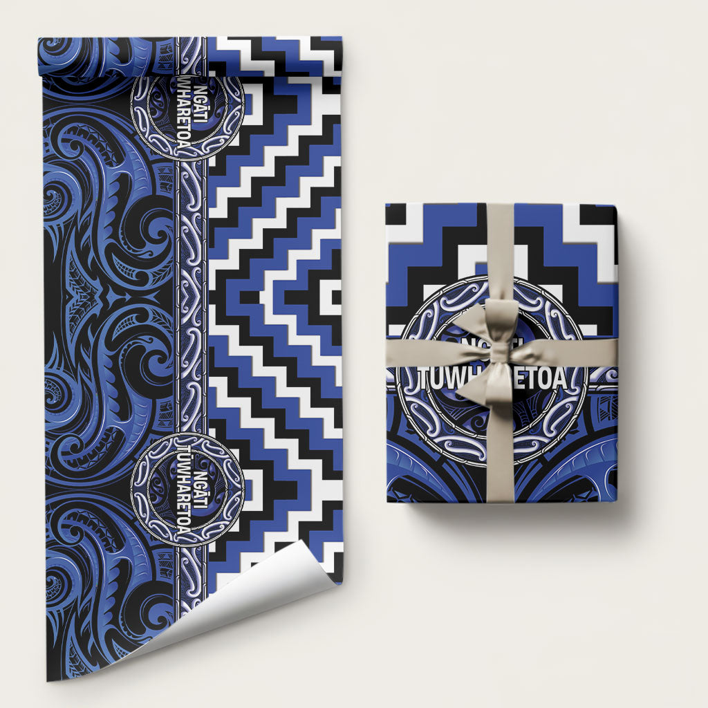 Aotearoa Ngati Tuwharetoa Wrapping Paper Maori Iwi Poutama Puhoro Tattoo LT14 58" × 23" Blue - Polynesian Pride