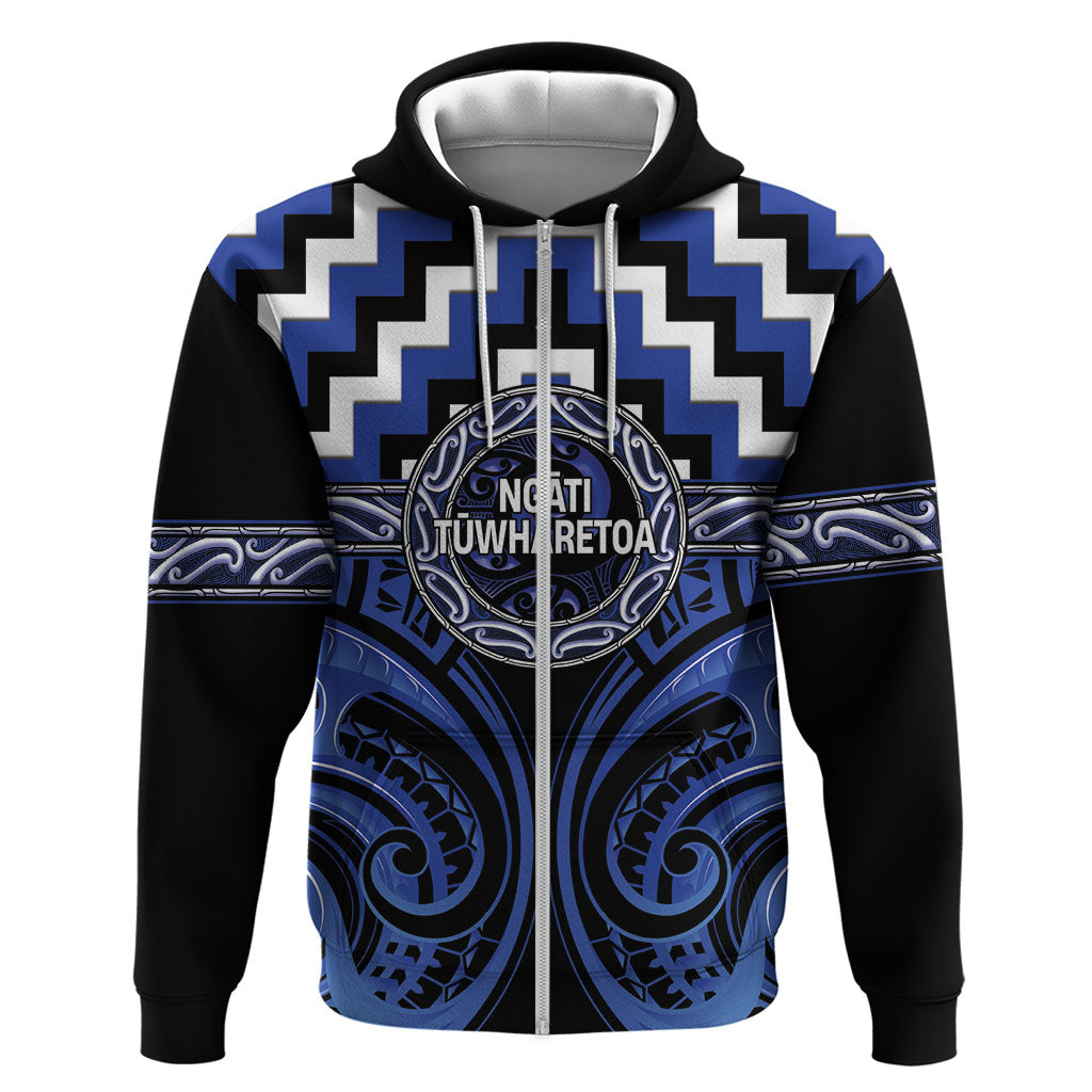 Aotearoa Ngati Tuwharetoa Personalised Zip Hoodie Maori Iwi Poutama Puhoro Tattoo LT14 Zip Hoodie Blue - Polynesian Pride