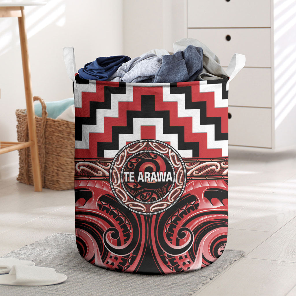 Aotearoa Te Arawa Laundry Basket Maori Iwi Poutama Puhoro Tattoo LT14 Red - Polynesian Pride