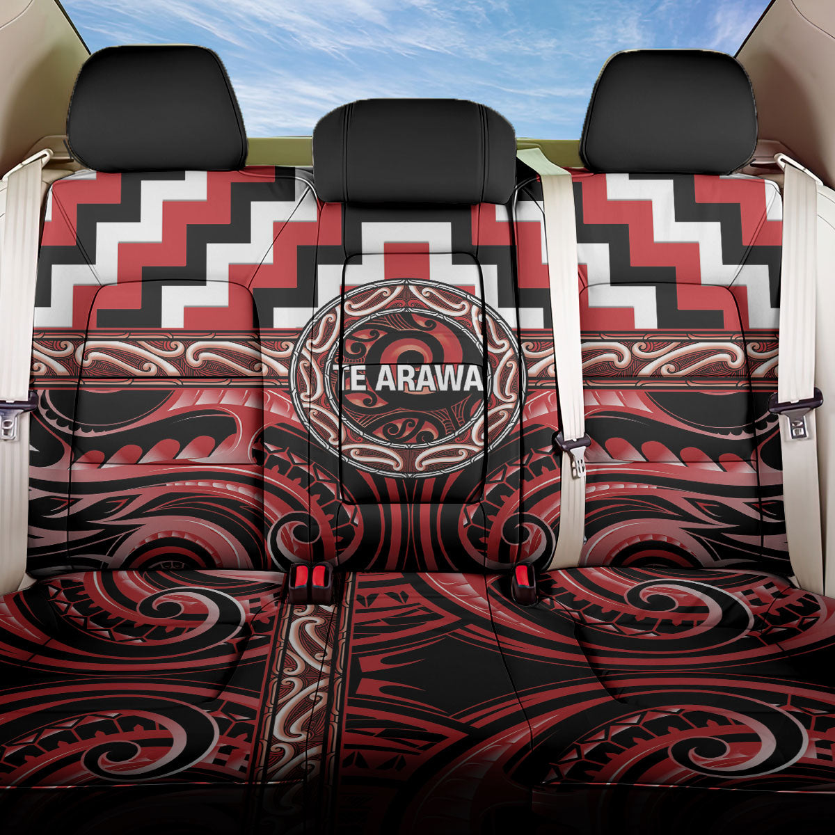Aotearoa Te Arawa Back Car Seat Cover Maori Iwi Poutama Puhoro Tattoo LT14 One Size Red - Polynesian Pride
